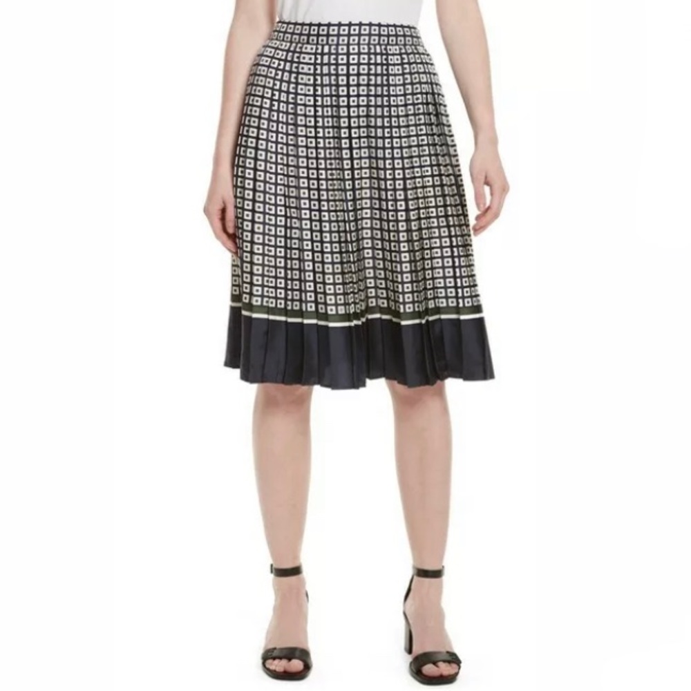Tory Burch Marea Pleated Silk skirt square print